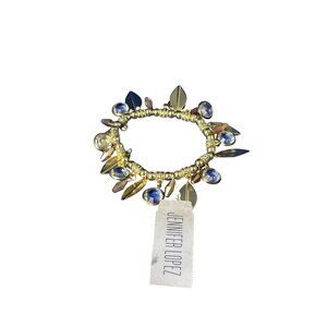 Jennifer Lopez Stretchy Bracelet Goldtone Leaves Clear Rhinestone Plastic Beads